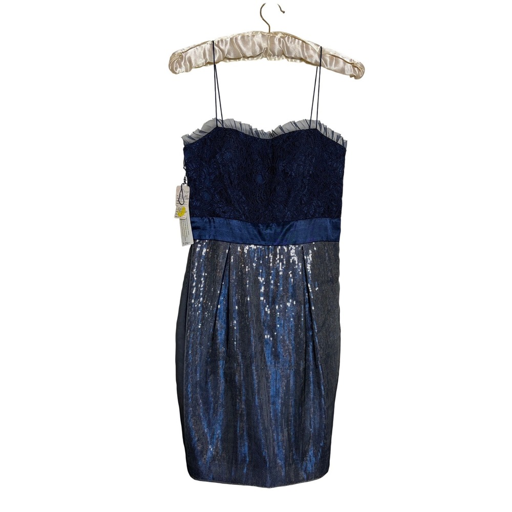 Aidan Mattox Navy Blue Lace and Sequin Cocktail Prom Dress Size 8